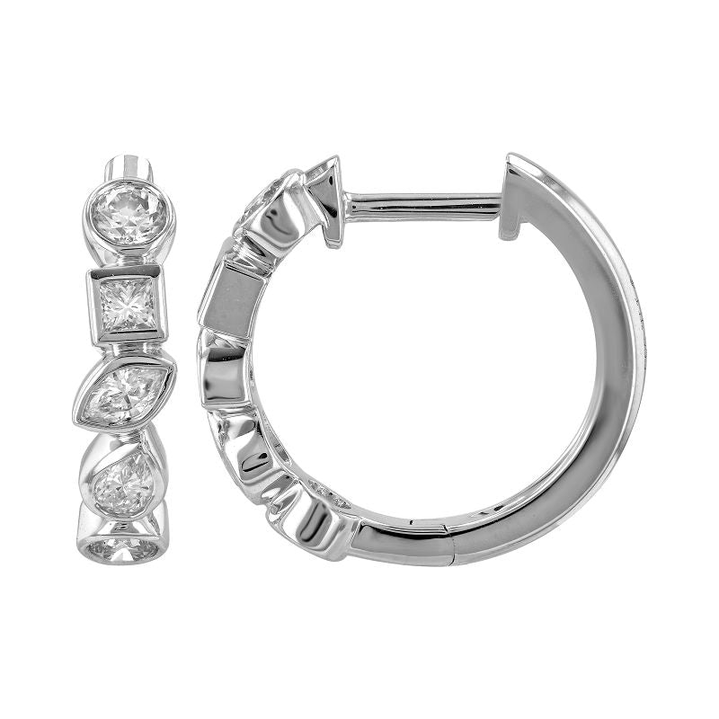 Bezel Set Multi Shape Diamond Huggie Earrings