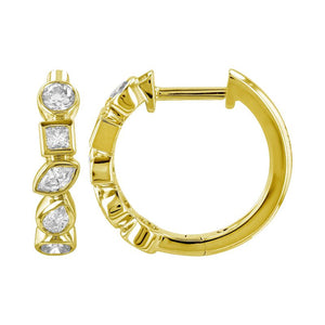 Bezel Set Multi Shape Diamond Huggie Earrings