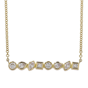 Bezel Set Multi Shape Diamond Bar Necklace