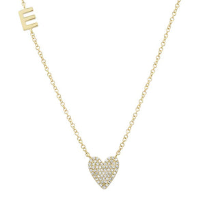Pave Diamond Heart and Initial Necklace