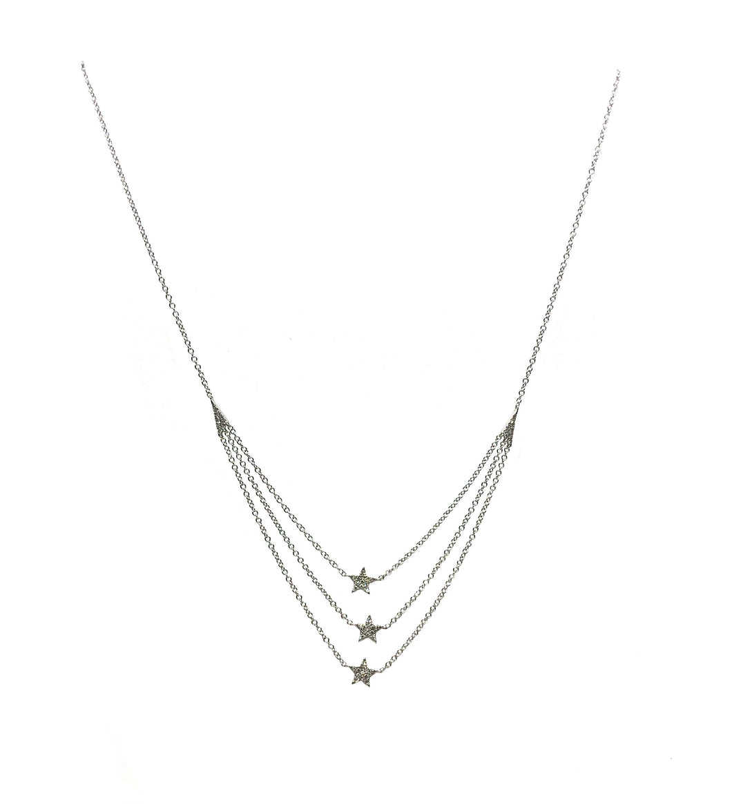 Triple Layer Pave Star Necklace