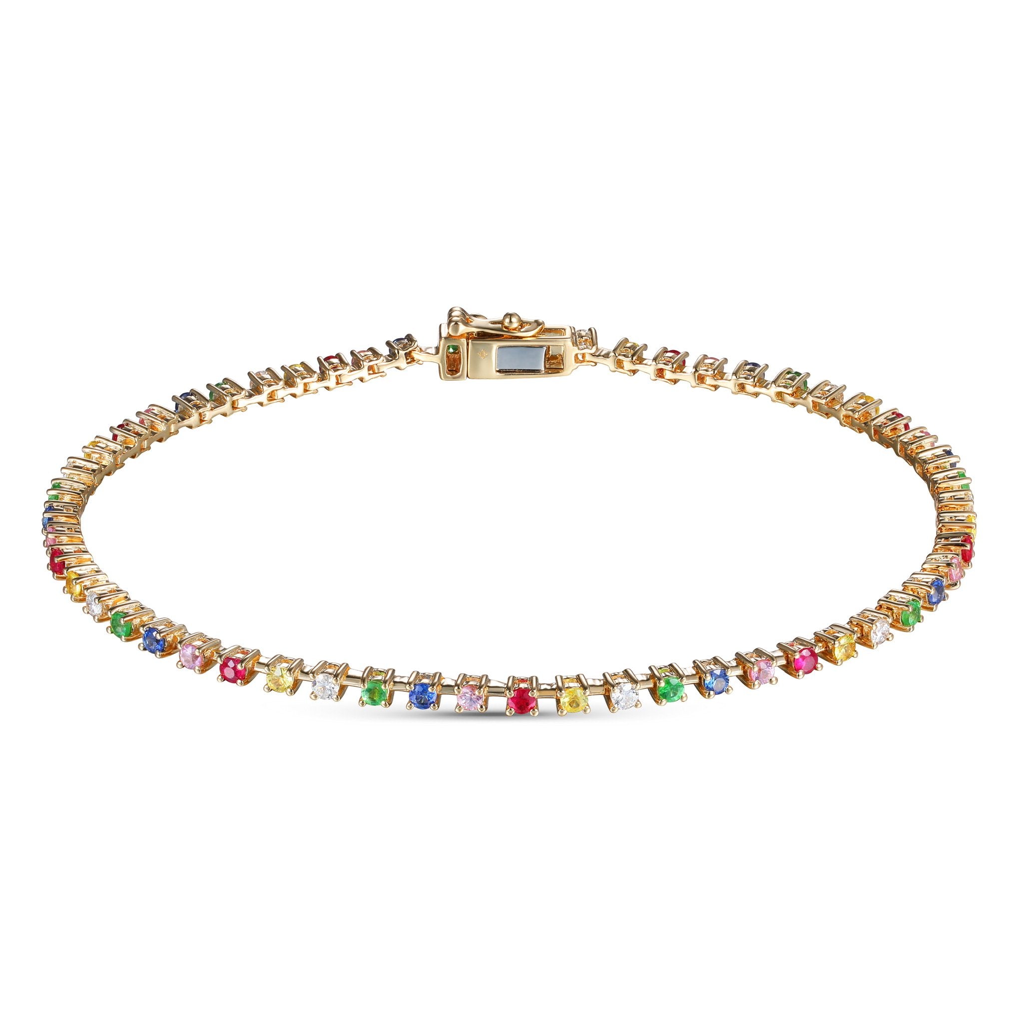 Round Rainbow Sapphire Tennis Bracelet with prong setting in 14k white gold  gb-4043