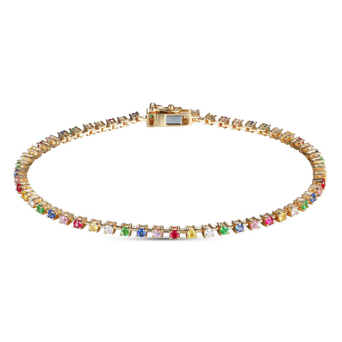 Oval Multi-Gemstone Rainbow Line Bracelet in Sterling Silver | Zales