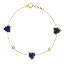 Load image into Gallery viewer, Three Gemstone Heart Bracelet with Bezel Set Diamonds
