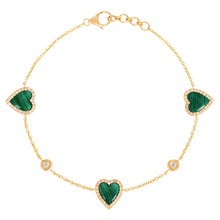 Load image into Gallery viewer, Three Gemstone Heart Bracelet with Bezel Set Diamonds
