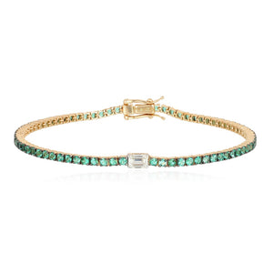 Gemstone Tennis Bracelet with Diamond Emerald Center
