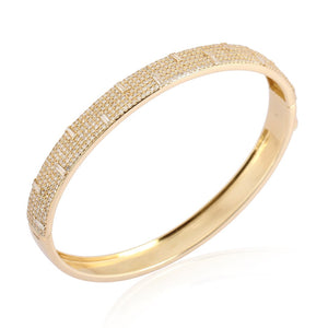 Large Pave Diamond Bangle With Baguette Stations