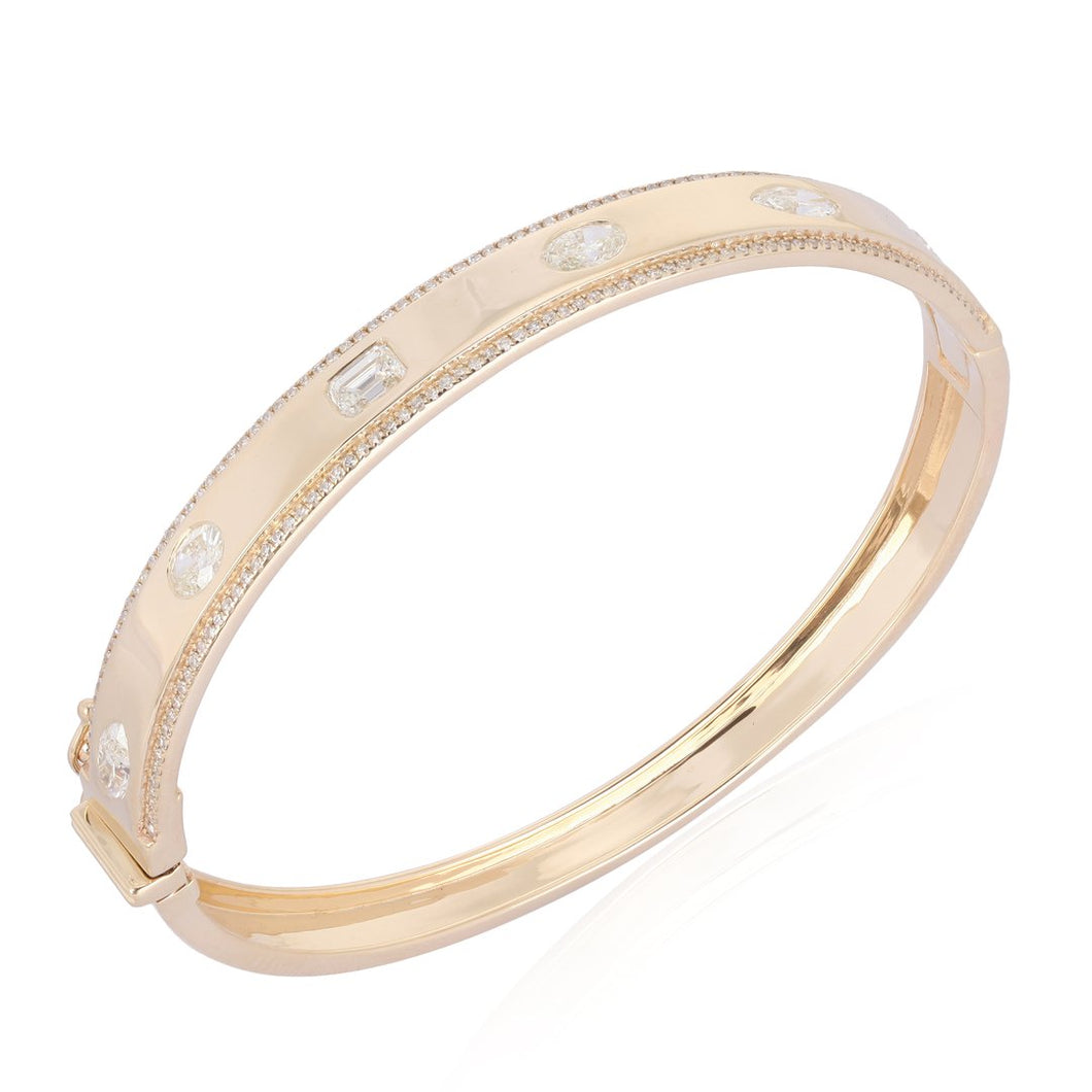 Pave Outlined Bangle With Fancy Shape Inlay