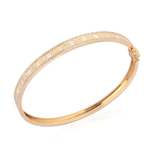 Baguette and Round Stone Bangle with Pave Outline