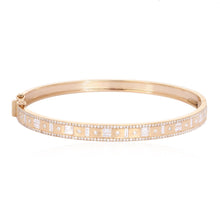 Load image into Gallery viewer, Baguette and Round Stone Bangle with Pave Outline
