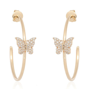 Gold Hoop with Pave Butterfly