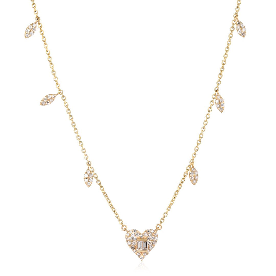 Baguette Heart and Pave Marquis Shapes Necklace