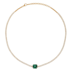 Diamond Tennis Necklace with Emerald Center