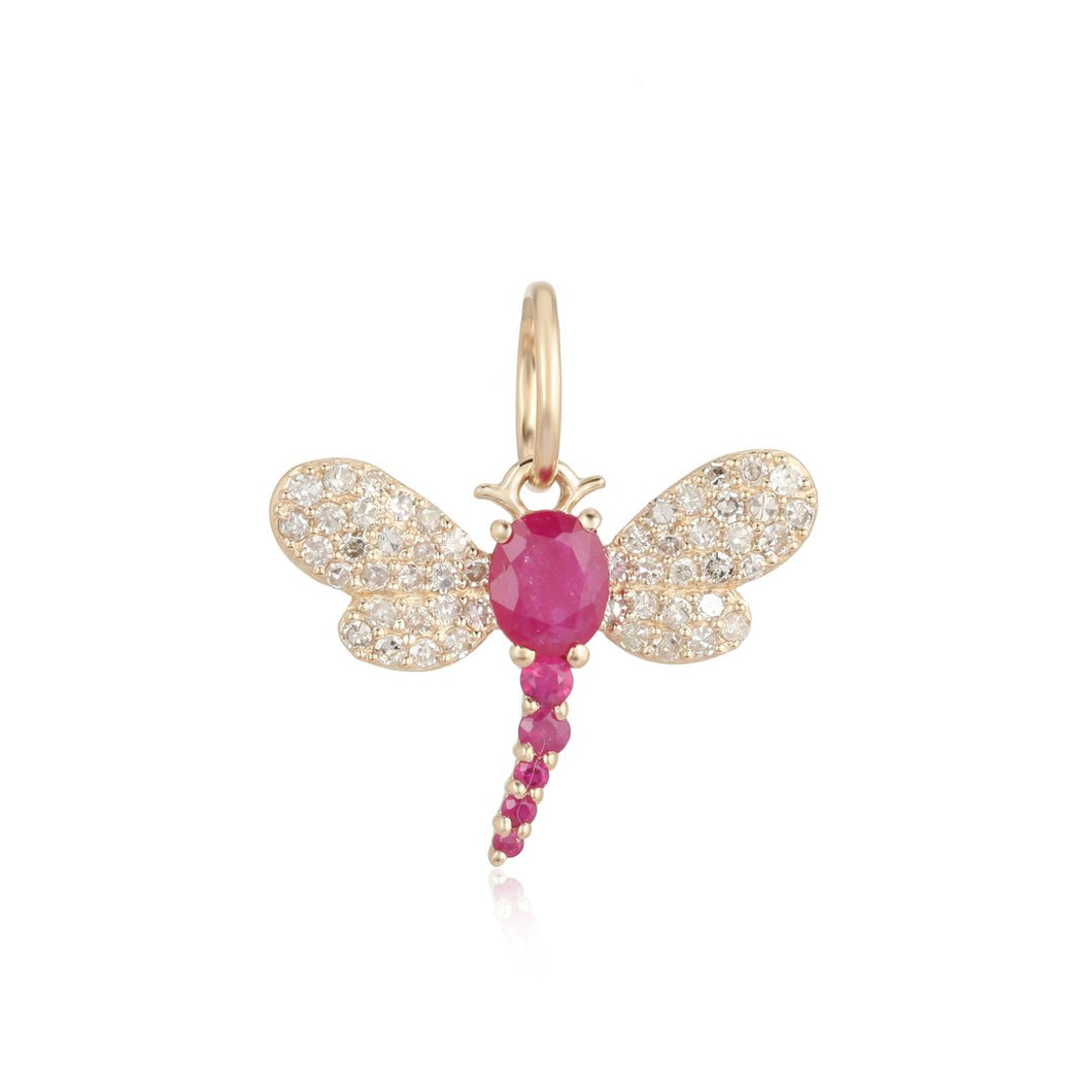 Diamond and Ruby Dragonfly Charm