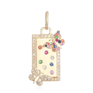 Diamond and Multi Sapphire Butterfly Rectangle Charm