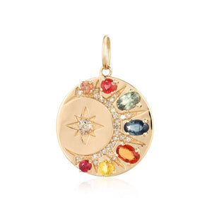 Multi Sapphire Moon and Starburst Medallion Charm