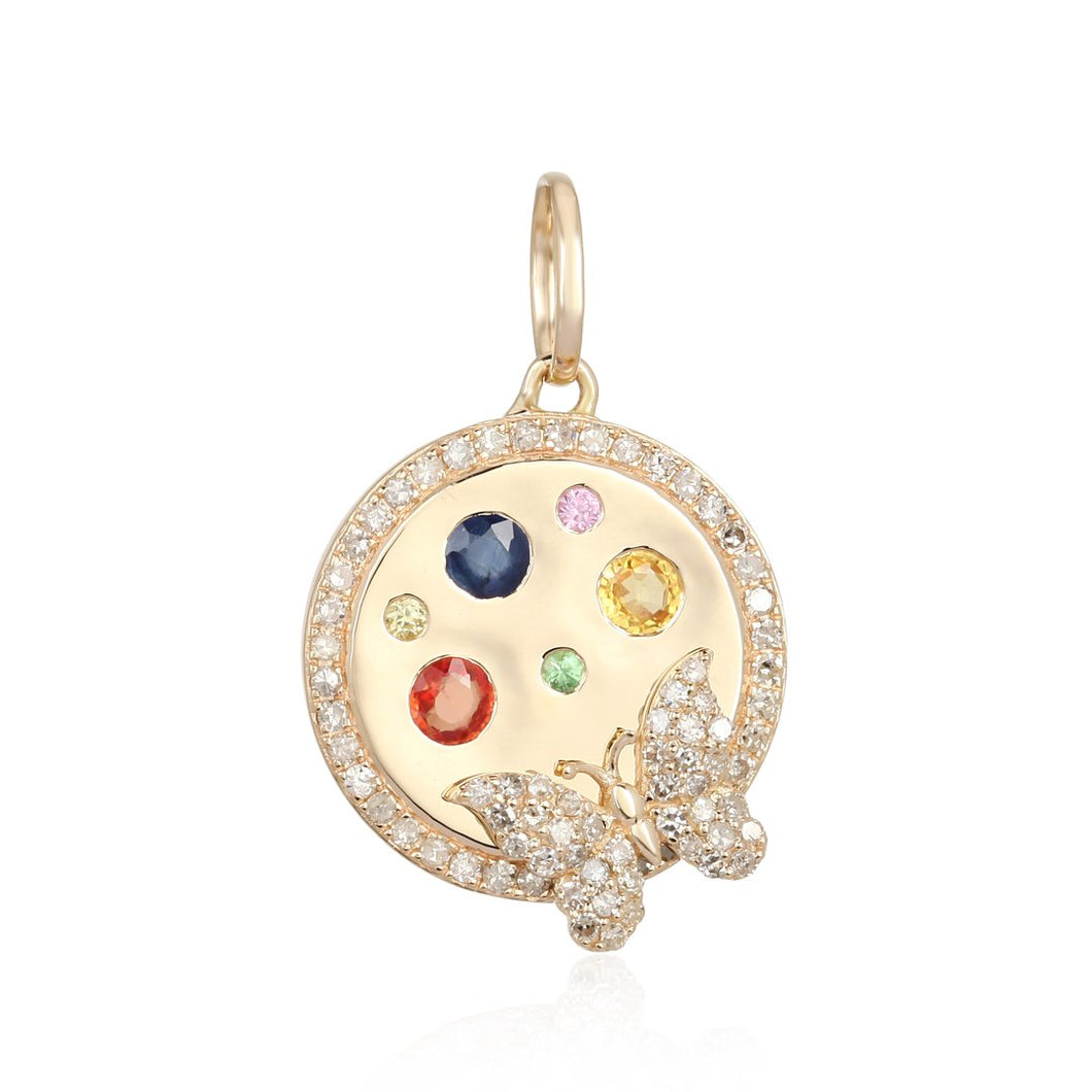 Medallion Charm with Multi Sapphires and Diamond Butterfly
