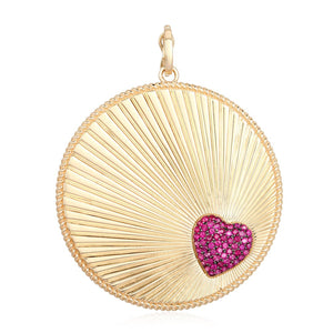 Textured Gold Medallion Charm with Ruby Heart