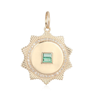 Textured Medallion Charm with Emerald Baguettes