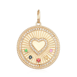 Textured Medallion with Heart and Multi Sapphires Charm
