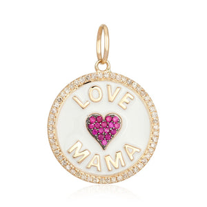 Enamel "Love Mama" Charm with Ruby Heart Charm