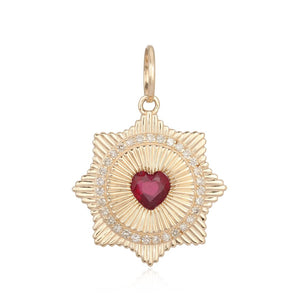 Textured Gold Medallion with Ruby Heart