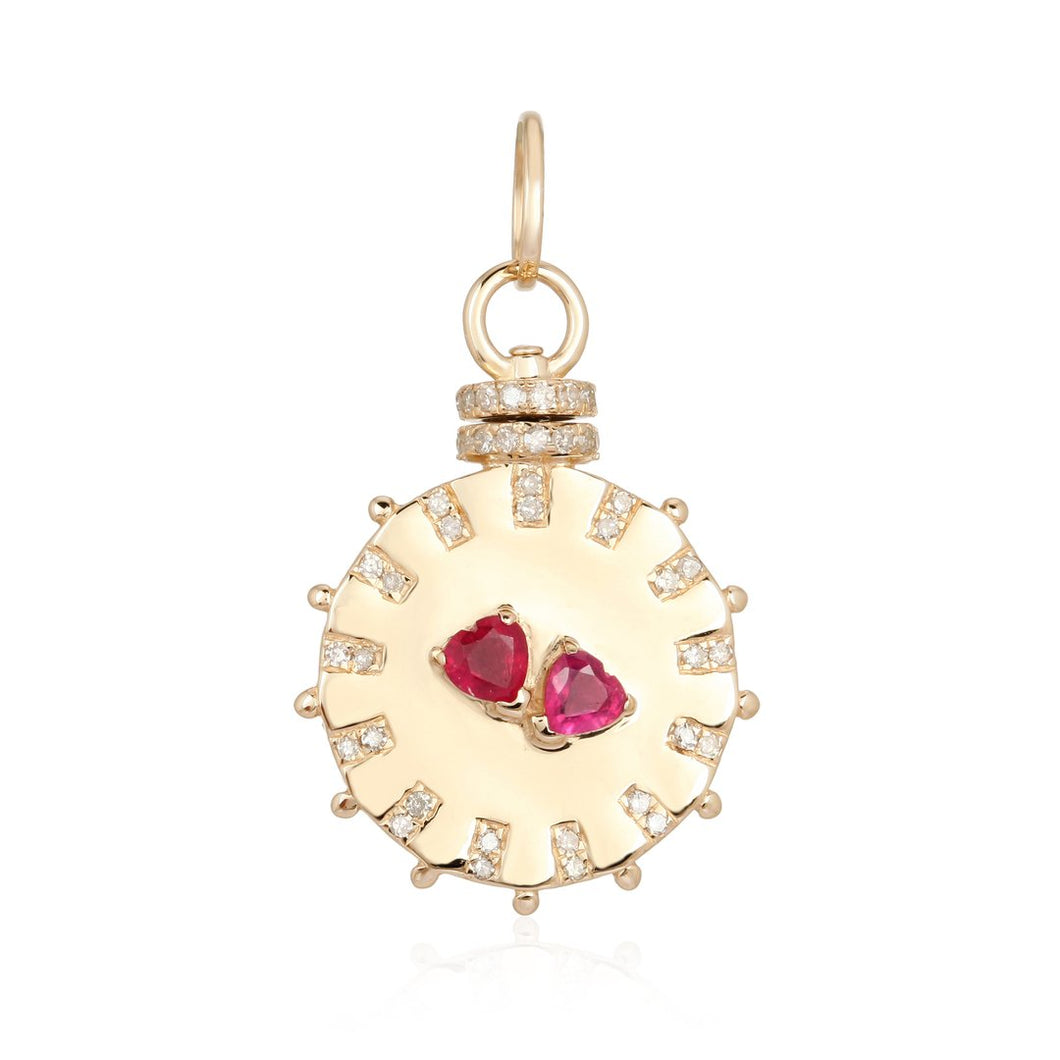 Rotating Disc Charm with Ruby Hearts