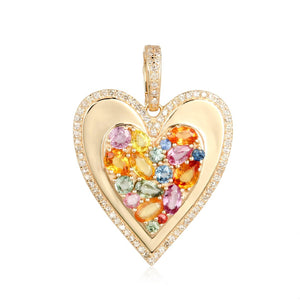 Diamond Outlined Heart with Multi Sapphires