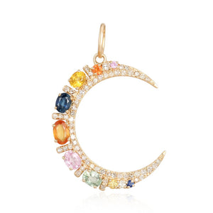 Multi Sapphire and Diamond Moon Charm