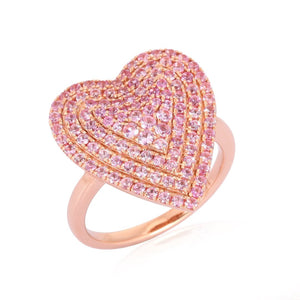 Pink Sapphire Puff Heart Pave Ring