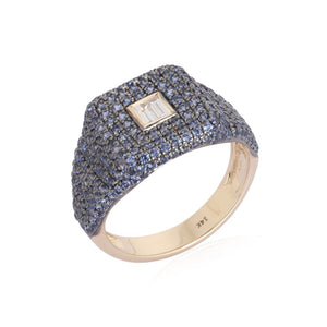 Colored Stone and Diamond Baguette Signet Ring