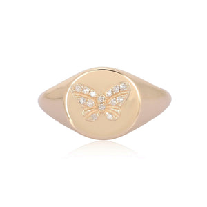 Pave Butterfly Signet Ring