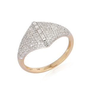 Dome Shape Pave Ring With Baguette Detail