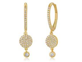 Pave Disc and Bezel Drop Earrings