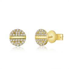 Pave Diamond Disc Studs with Gold Bar