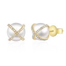 Pearl Studs with Pave X Earrings