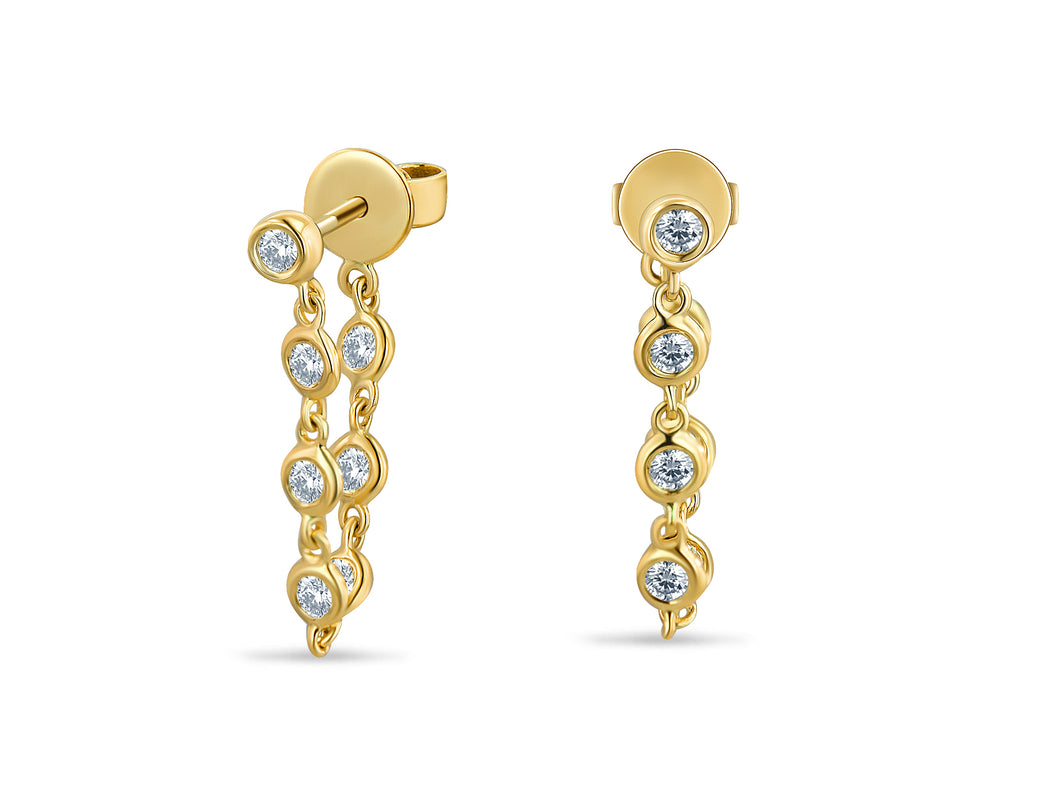 Bezel Diamond Chain Earrings