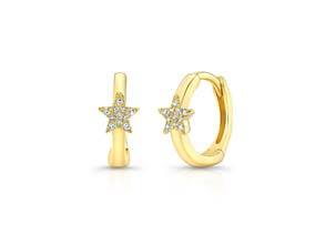 Gold Huggie Earrings with Pave Diamond Star