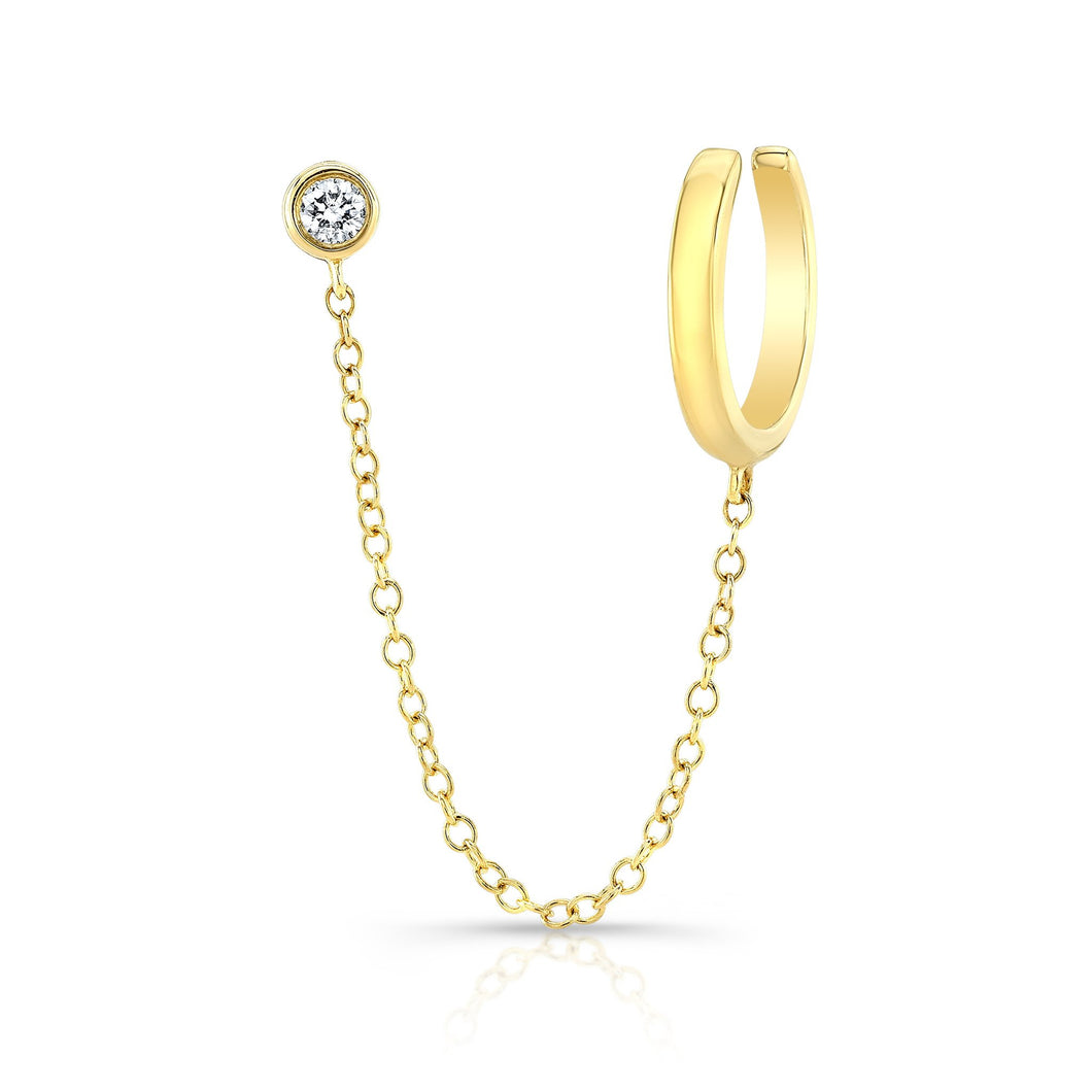 Bezel Stud Earring with Chain and Gold Cuff