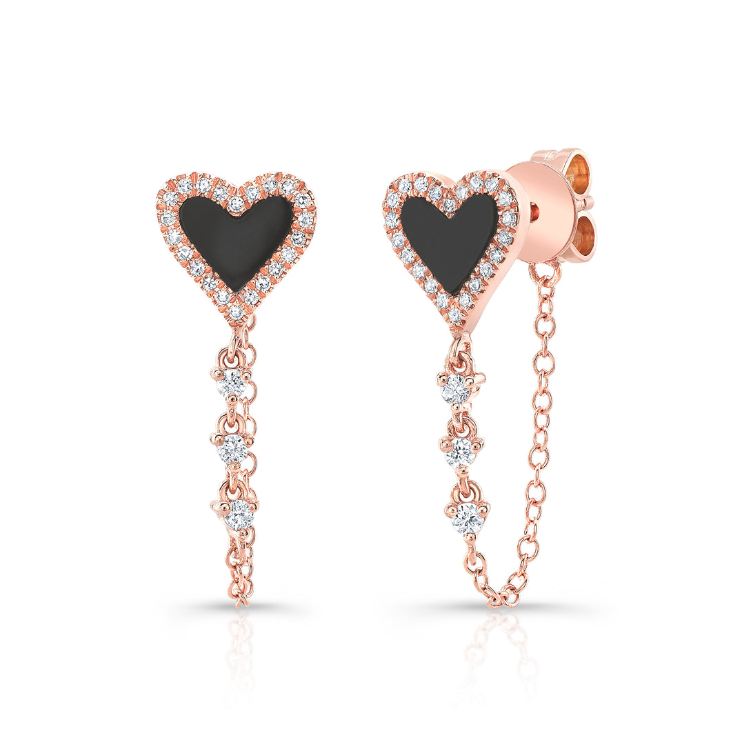Onyx Heart Chain Earrings