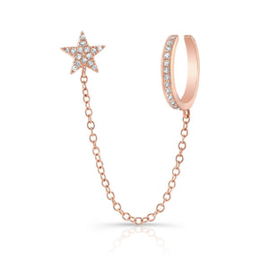 Pave Star Stud with Chain and Gold Cuff