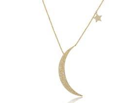 Pave Diamond Moon Necklace with Mini Star
