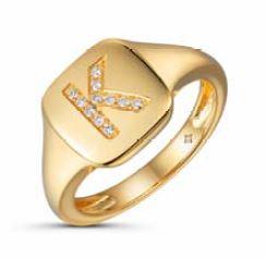 Gold Signet Pinky Ring with Diamond Initial