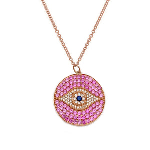 Pink Eye Disc Pendant Necklace