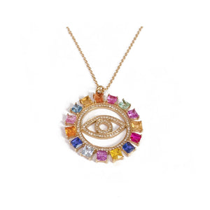 Rainbow Gemstone Evil Eye Necklace