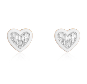 Heart Diamond & Enamel Heart Stud Earrings