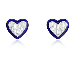 Heart Diamond & Enamel Heart Stud Earrings