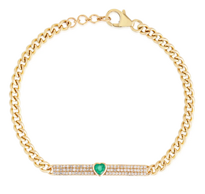 Gemstone Heart with Diamonds Cuban Chain Bracelet